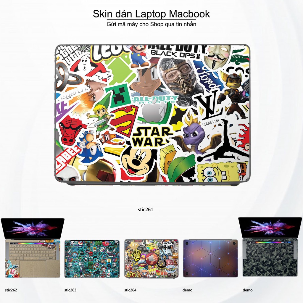 Skin dán Macbook mẫu stickerbomb (đã cắt sẵn, inbox mã máy cho shop)