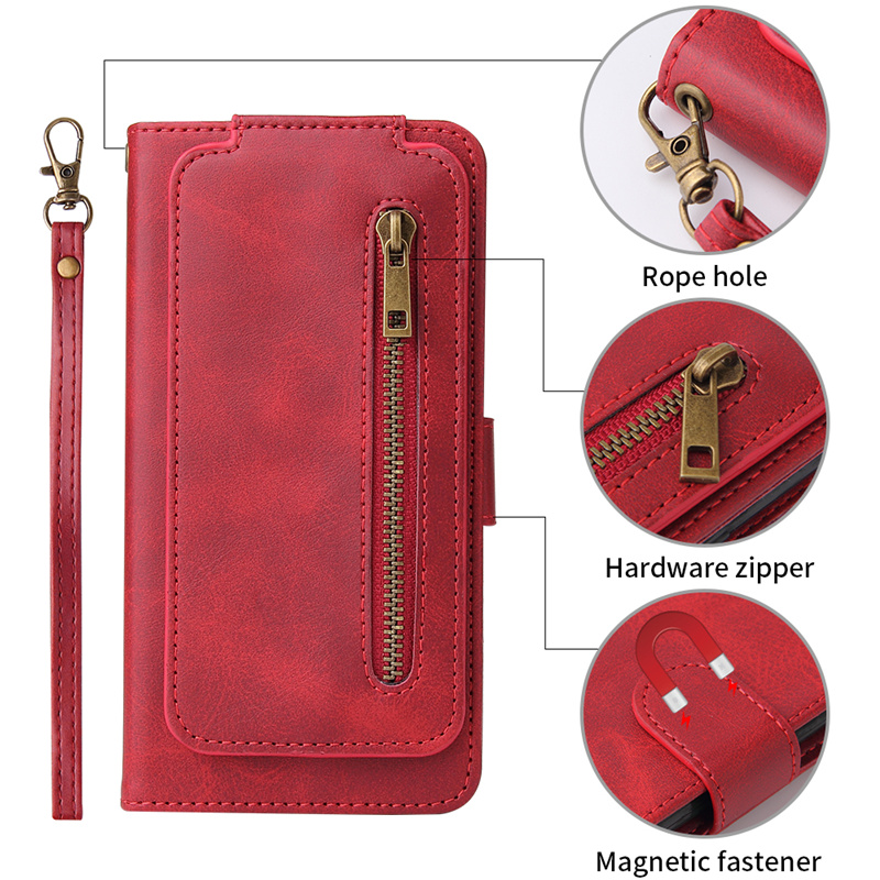 Zipper Flip Cover Casing Xiaomi Poco F3 Redmi K40 K20 Note 7 8 9 Pro Max 8A 8 7A Leather Case Full Card Slot Holder Wallet Protective Shell