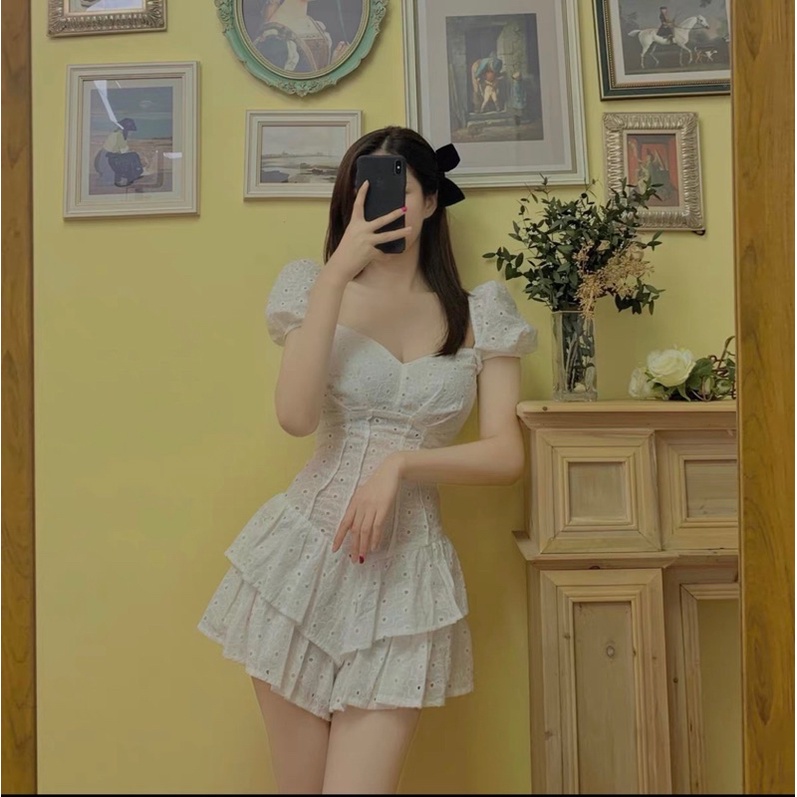 VÁY THÔ REN HOA CÚC FORM BỒNG XOÈ HAI TẦNG VTRHCX