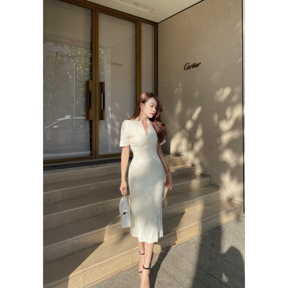 Đầm vải gấm hoa in nổi - Royal Dress - Walenty