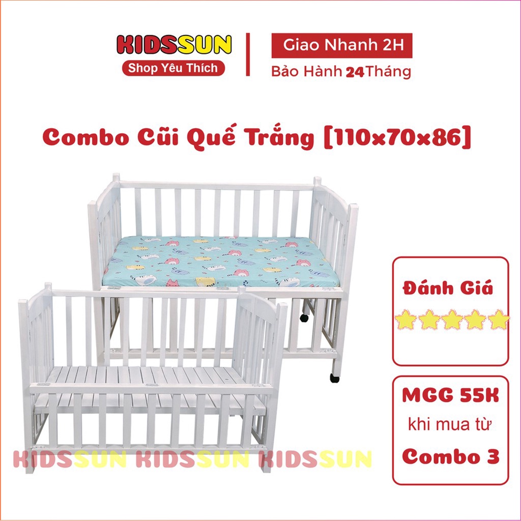 Giường Cũi KIDSSUN Trẻ Em Kích Thước (110x70x86) Gỗ Quế Màu Trắng BH 24 Tháng Hàng Xuất Khẩu