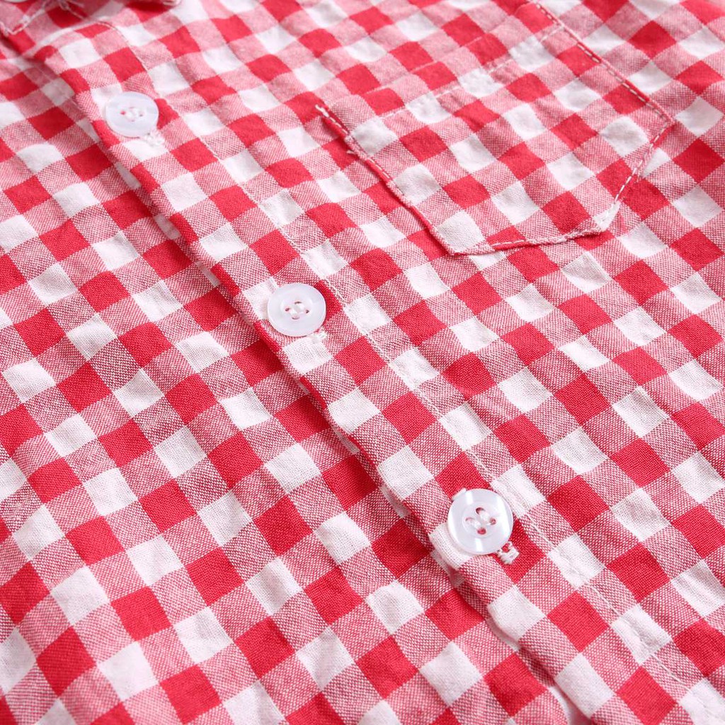 Áo liền quần ngắn Sanlutoz bằng cotton họa tiết ca rô phong cách mùa hè cho bé trai