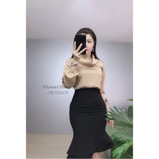[Diamond Boutique] Áo Sơ Mi Nữ Dài Tay Công Sở Cổ Đổ