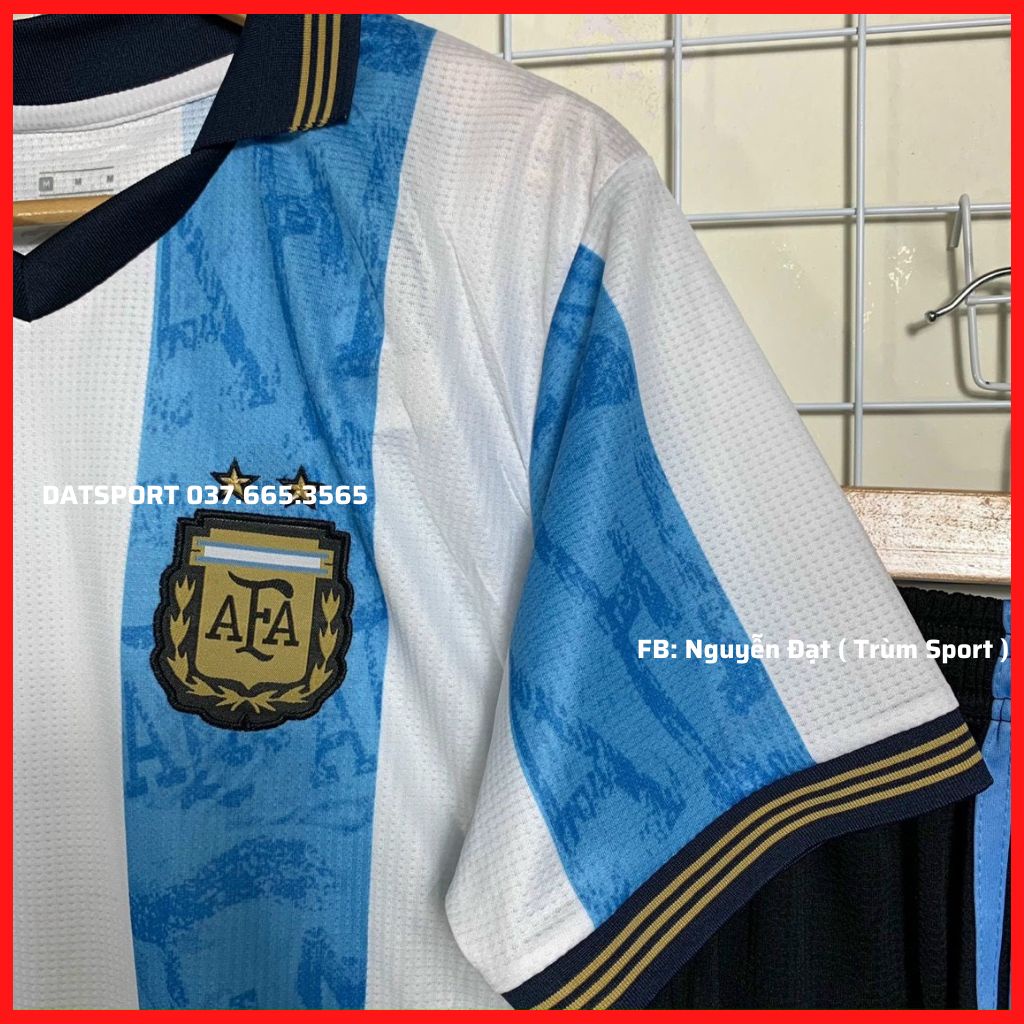 Áo Bóng Đá Đội Tuyển Argentina Sọc Trắng Xanh Cổ Bẻ 22/23 ⚡Freeship⚡ Áo Đá banh Argentina Vải Gai Thái Mát Chuẩn Thi Đấu