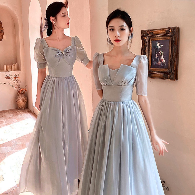 Đầm phù dâu dáng dài màu xám thời trang xuân hè hàng mới