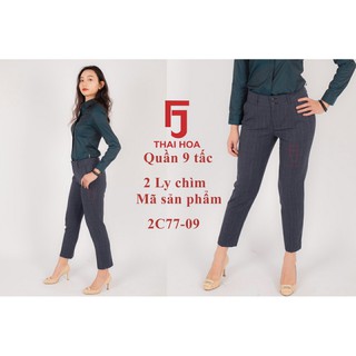 Quần tây 9 tấc thái hòa 2 ly chìm xanh xám kẻ ô 2C-77-09