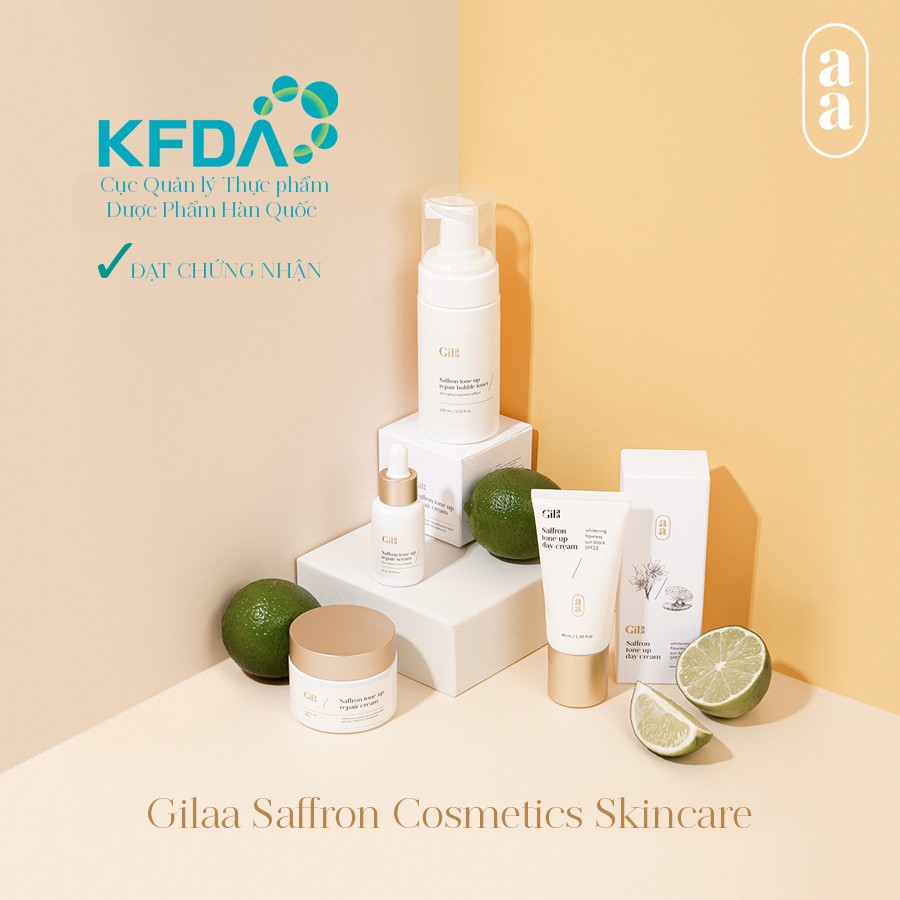 [TẶNG SON GILAA TÙY CHỌN] Bộ 4 sản phẩm Dưỡng Trắng Gilaa Saffron gồm Toner + Serum + Repair Cream + Day cream