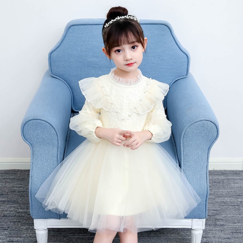 Váy cho bé gái Mùa xuân năm 2021 Tay áo ren trẻ em công chúa 3-12 tuổi Trang phục biểu diễn phồng kiểu phương Tây