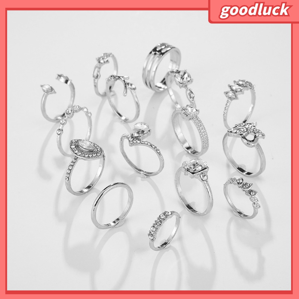 Bộ 15 nhẫn đính đá giả nhiều mẫu mã phong cách boho thời trang cho nữ