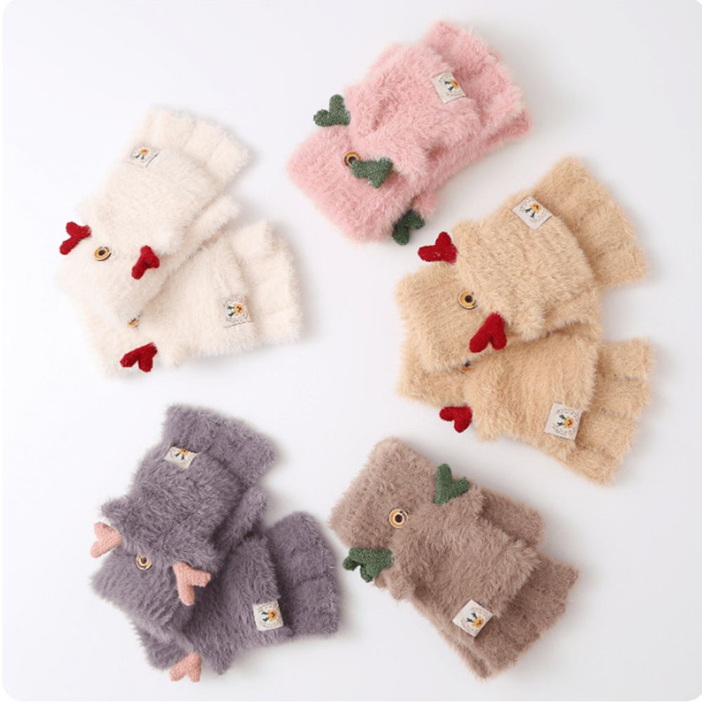 Găng tay dệt kim hở ngón giữ ấm họa tiết hoạt hình thời trang thu đông cho nữ