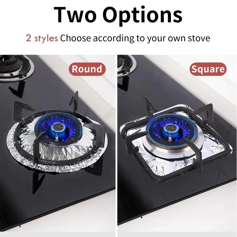 Bộ 10 Tấm Lót Bếp Ga/ Bếp Ga Hình Vuông/ Tròn/ Vuông Bằng Lá Nhôm Dày Dặn Tiện Dụng Cho Nhà Bếp