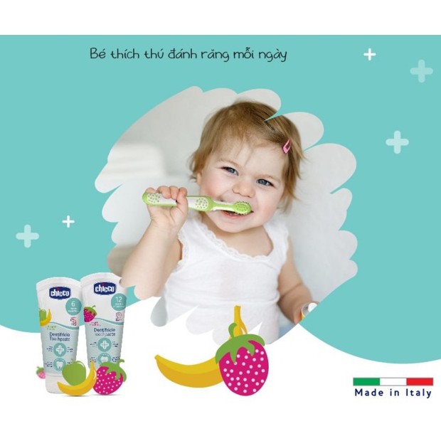 [Chicco] Bàn Chải Đánh Răng Hình Bướm Hoa - Rùa Con - Cá Xanh 6M+