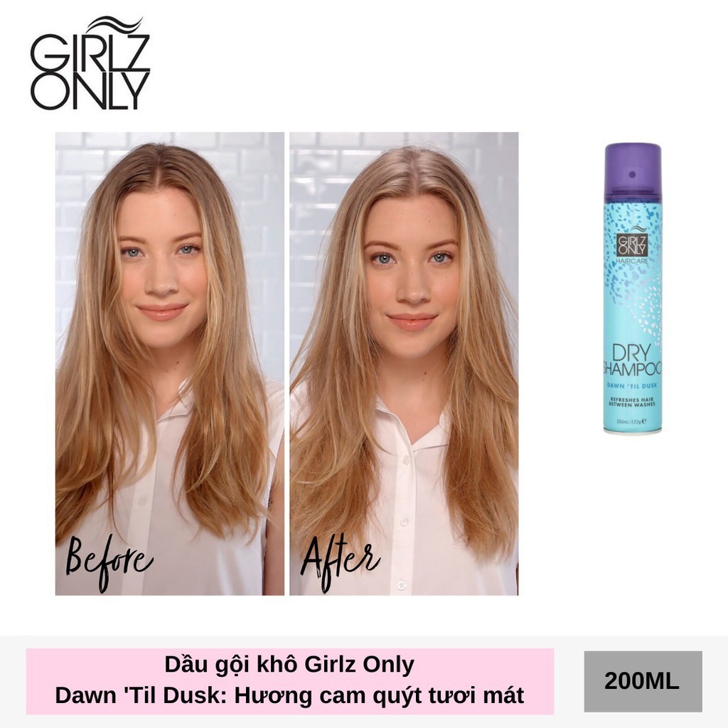 Dầu Gội Khô Giúp Tóc Sạch Dầu, Trở Nên Bồng Bềnh Ngay Lập Tức Girlz Only Dry Shampoo 200ml - Dawn 'Til Dusk (Xanh)