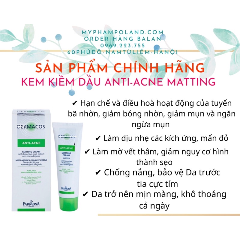 Kem Kiềm Dầu Dermacoss Anti-Acne Matting