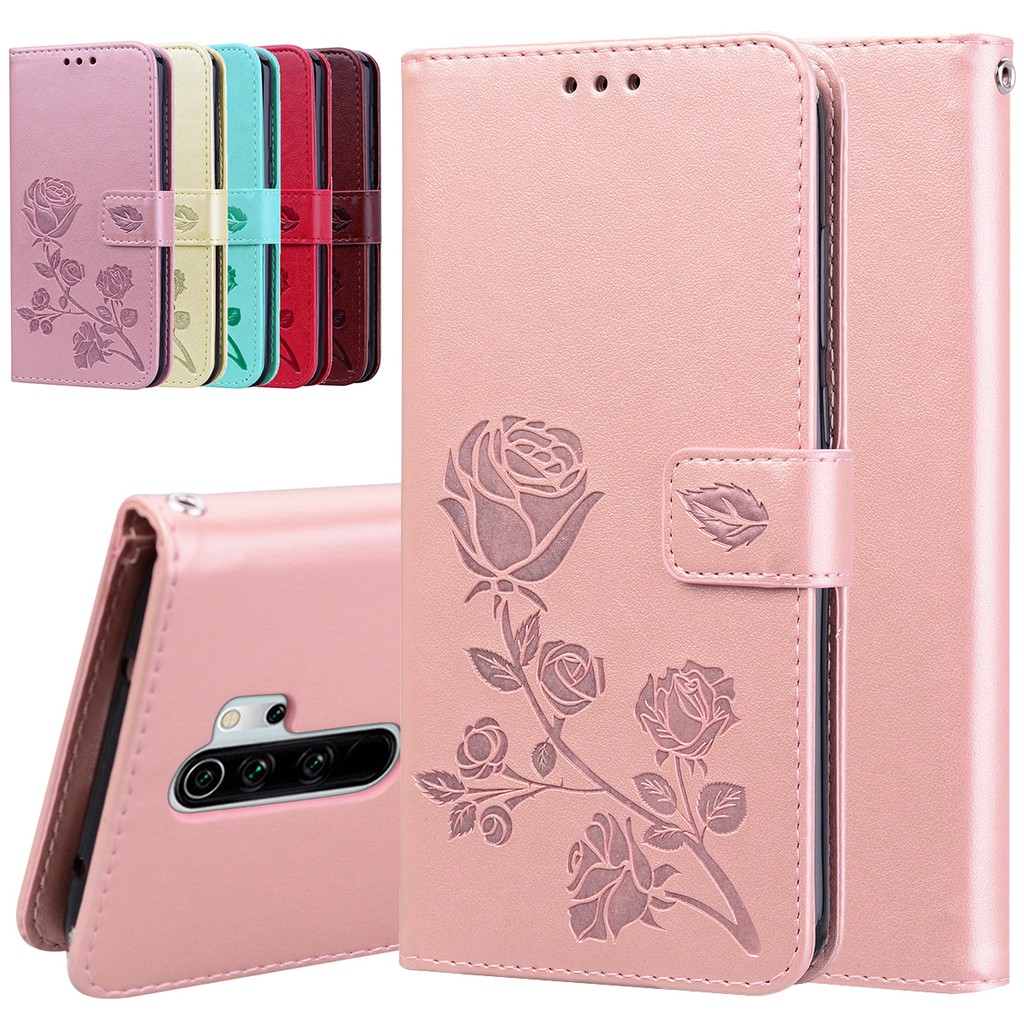 Bao da điện thoại nắp lật họa tiết hoa hồng cho Xiaomi Redmi Note 9T 10 10S 9S 9 8 7 Pro 8T 9A 9C 8A 7A 13C