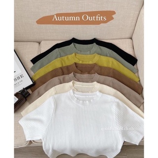 Áo len tăm đũa Hàn Quốc cực xinh hàng Quảng Châu, Áo Len Tăm Đũa Cộc Tay Dáng Ôm Cổ Tròn Basic Rosie Dream Shop