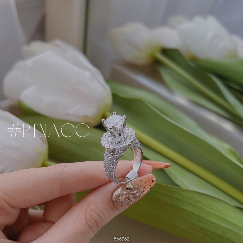 Nhẫn xi bạch kim đính full soàn tấm, nhẫn nữ đế tròn .PTNACC.
