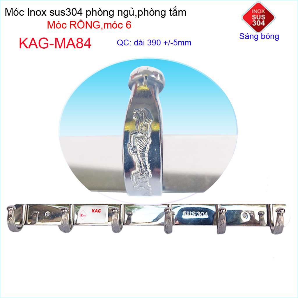 Móc rồng treo quần áo inox 304 cao cấp dày, móc Kace 6 móc treo đồ nhà tắm KAG-MA84