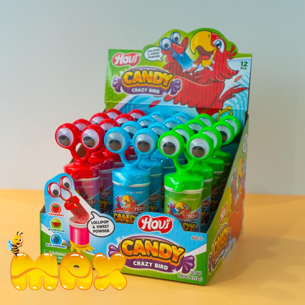 Kẹo mút chấm bột đường Hovi Crazy Bird 3 vị hãng Zed Candy Hà Lan