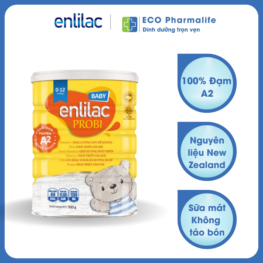 Sữa Enlilac Probi Protein A2 Baby - Hộp 900g - Dinh dưỡng cao năng lượng tăng hấp thu cho bé
