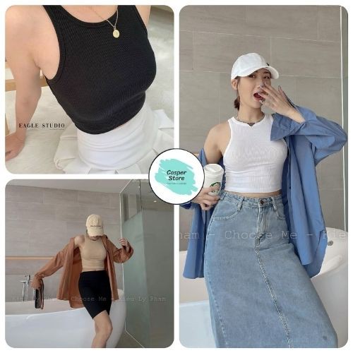 Áo Ba Lỗ Thun Tăm Nữ Dáng Croptop ⚡ Casper.Store | FREESHIP | ⚡ Áo croptop nữ thun tăm body 3 màu trơn basic