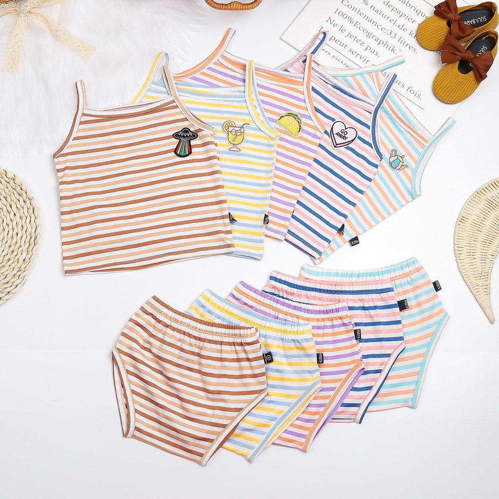 Bộ 2 dây quần chip thun lạnh SỌC DỆT Minky Mom cho bé gái từ 6-17kg