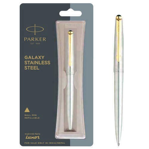 Viết Parker Galaxy chính hãng, bút ký cao cấp bằng thép chrome, mạ vàng, mực xanh (blue), thay mực được