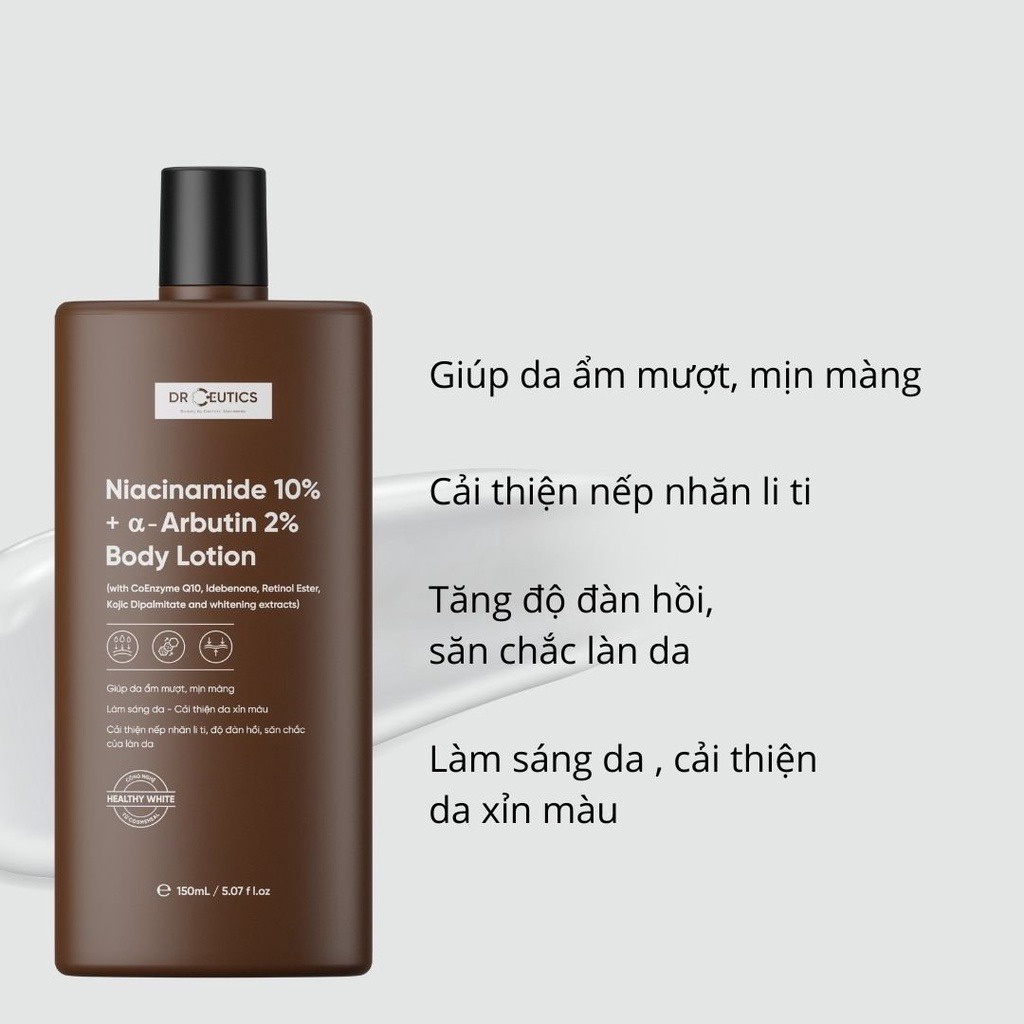 Sữa Dưỡng Thể Trắng Da DrCeutics Body Lotion Healthy White 150ml - Niacinamide 10% + Arbutin 2%- Dr Thêm