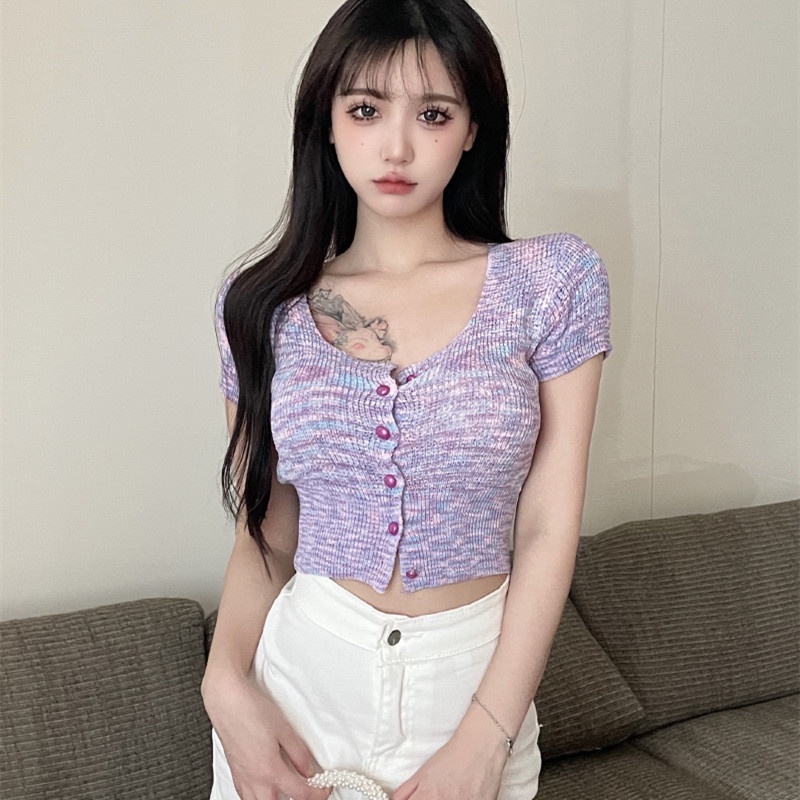 Áo Thun Tay Ngắn Cổ Vuông Dáng Ôm Thời Trang Dành Cho Nữ