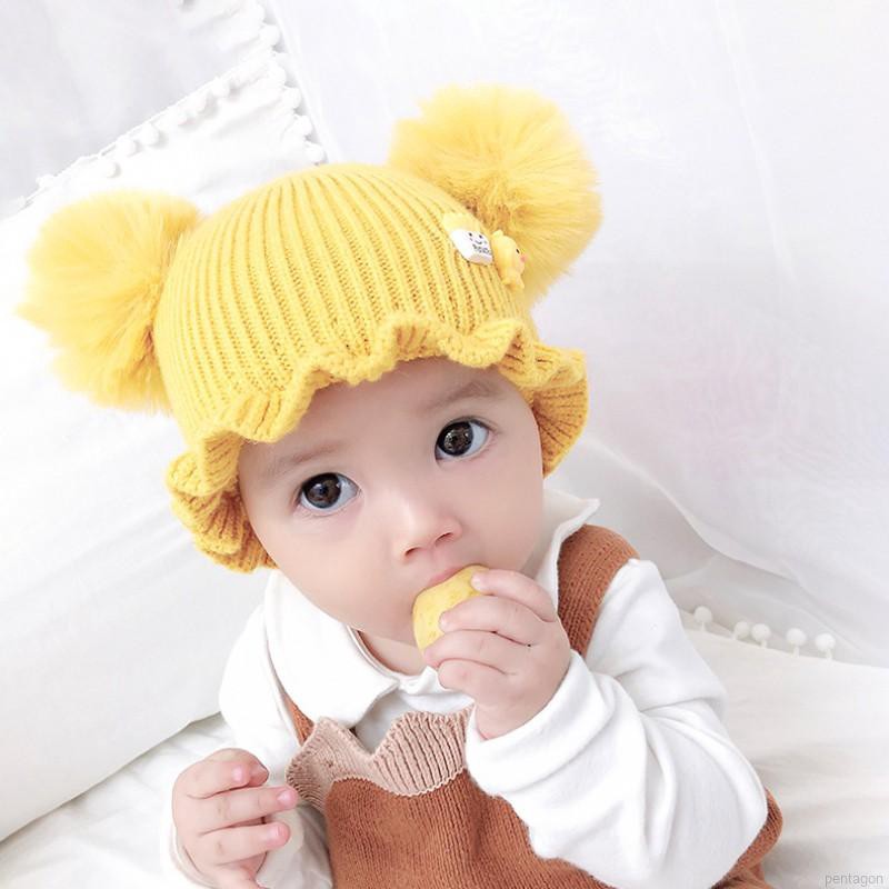 Mũ trùm đầu đính quả cầu lông gắn phụ kiện hoạt hình thời trang dễ thương cho bé