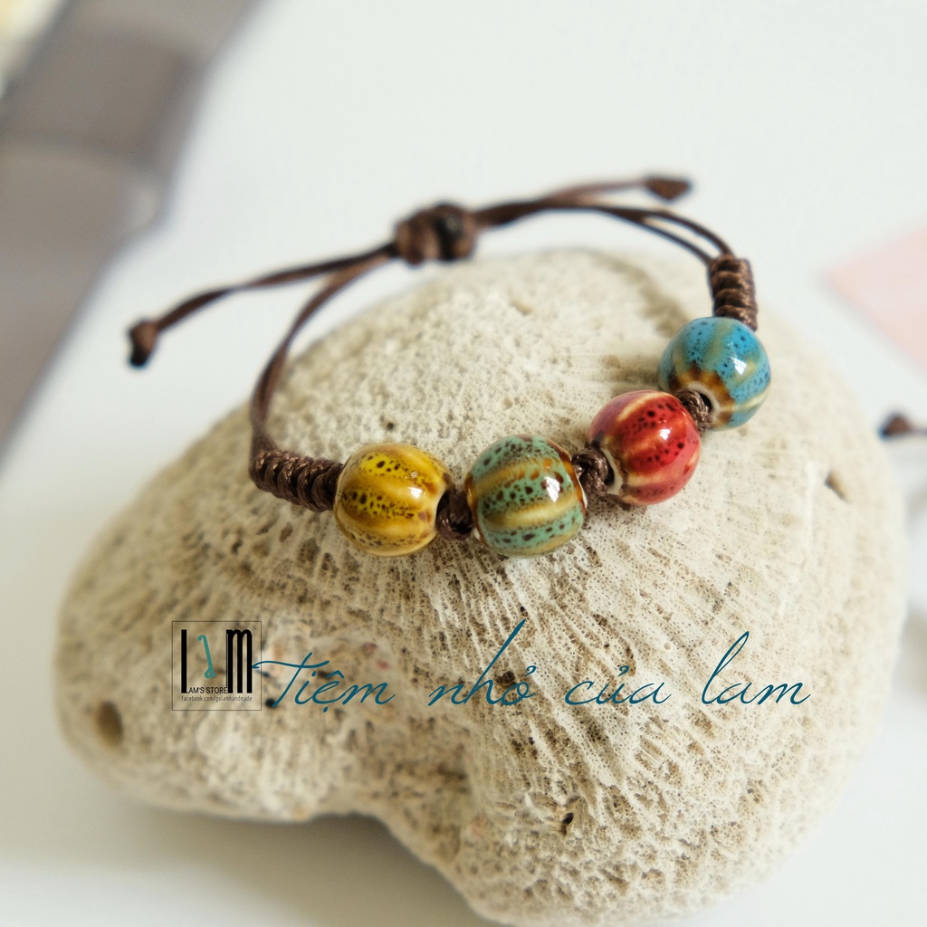 Vòng tay bằng gốm handmade , Lắc tay hạt gốm dễ thương