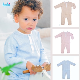 Bộ quần áo thu đông dài tay cổ trụ cho bé vải Melange Cotton cao cấp HAKI BC002