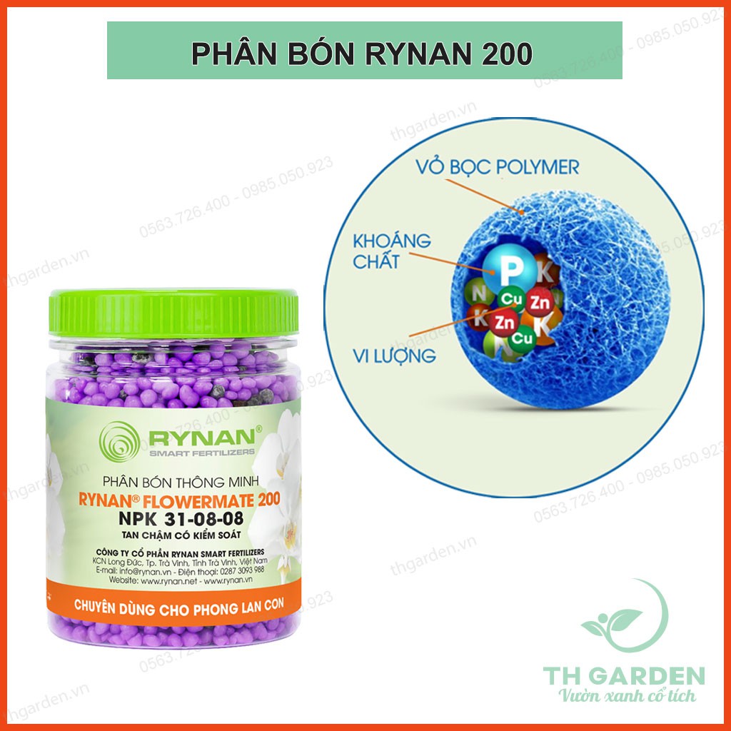 Phân Bón Thông Minh Rynan 200 - Chuyên Cho Phong Lan Con - Màng Polyme Kiểm Soát Giải Phóng Phân Từ Từ