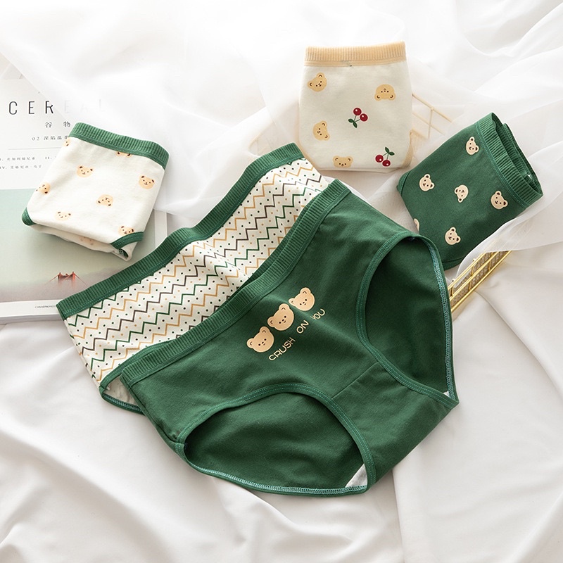 Quần Lót Cotton Cute Tông Xanh Lá Hoạ Tiết Dễ Thương Mới