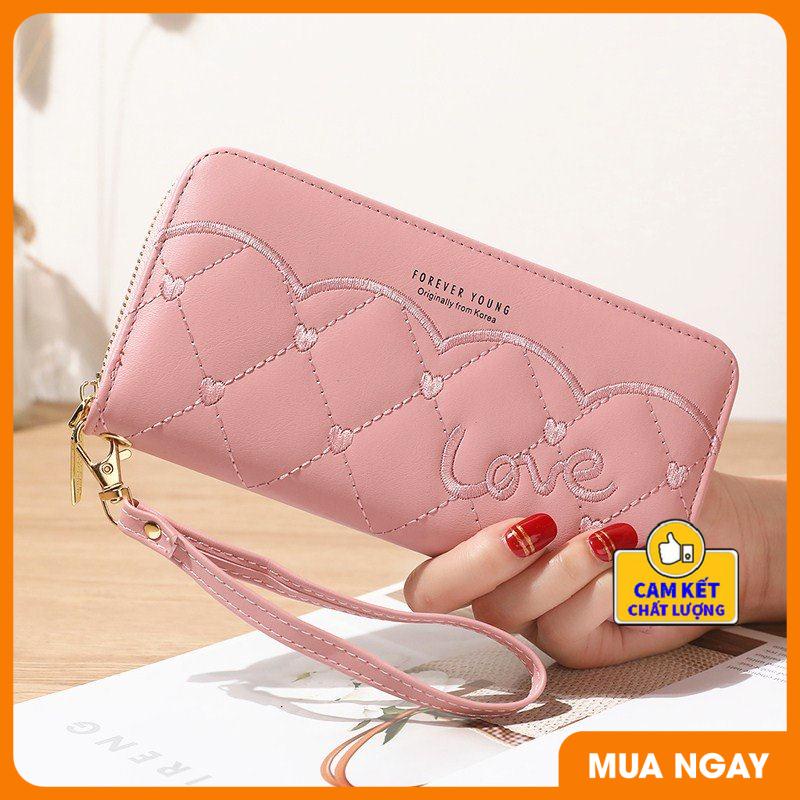 Ví cầm tay nữ họa tiết LOVE dễ thương da mềm thời trang nhiều ngăn đựng tiền,đựng thẻ và điện thoại ST007