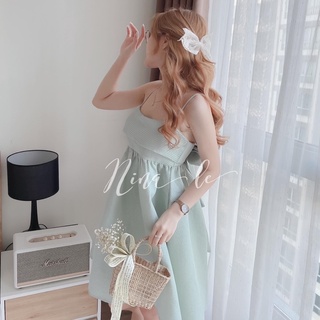 Đầm Babydoll hai dây nơ lưng vải đũi xốp mềm mát - Dorita Boutique