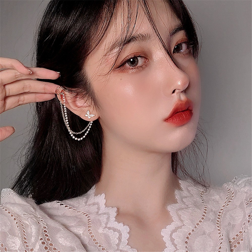 Hoa Tai Dáng Dài Hình Bướm Đính Đá Phối Ngọc Trai Thanh Lịch