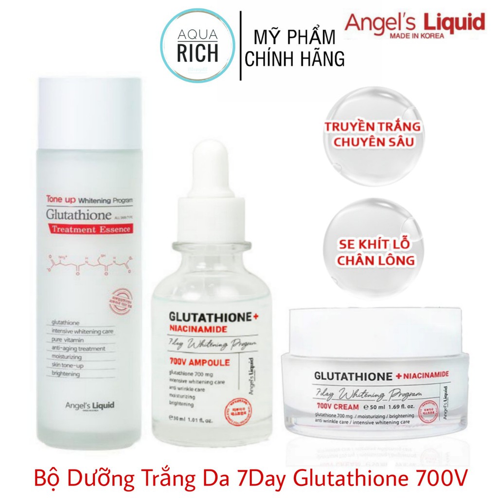 Combo Nước Hoa Hồng - Serum - Kem Mặt 7 Day Whitening Program Glutathione 700 V-AMPLE Set Dưỡng Da 7Day