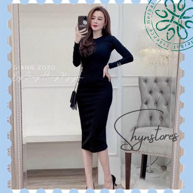 Váy body dài tay cổ tròn xẻ sau chất len tăm cao cấp fmstyle saigon