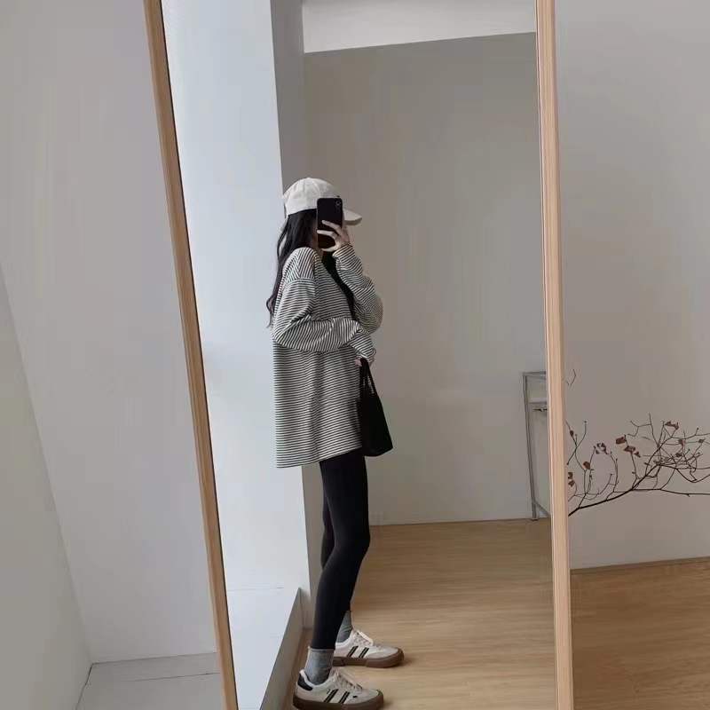 Áo Thun Dài Tay Dáng Rộng Cỡ Lớn Hoa Văn Kẻ Sọc Thời Trang Dành Cho Nữ