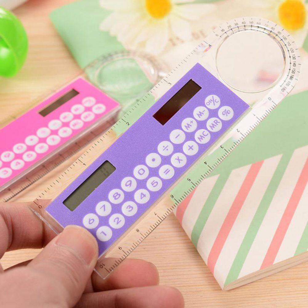 Thước Kẻ Kiêm Máy Tính Năng Lượng Mặt Trời Mini Bằng Nhựa Kèm Kính Lúp Tiện Dụng Cho Học Sinh / Văn Phòng