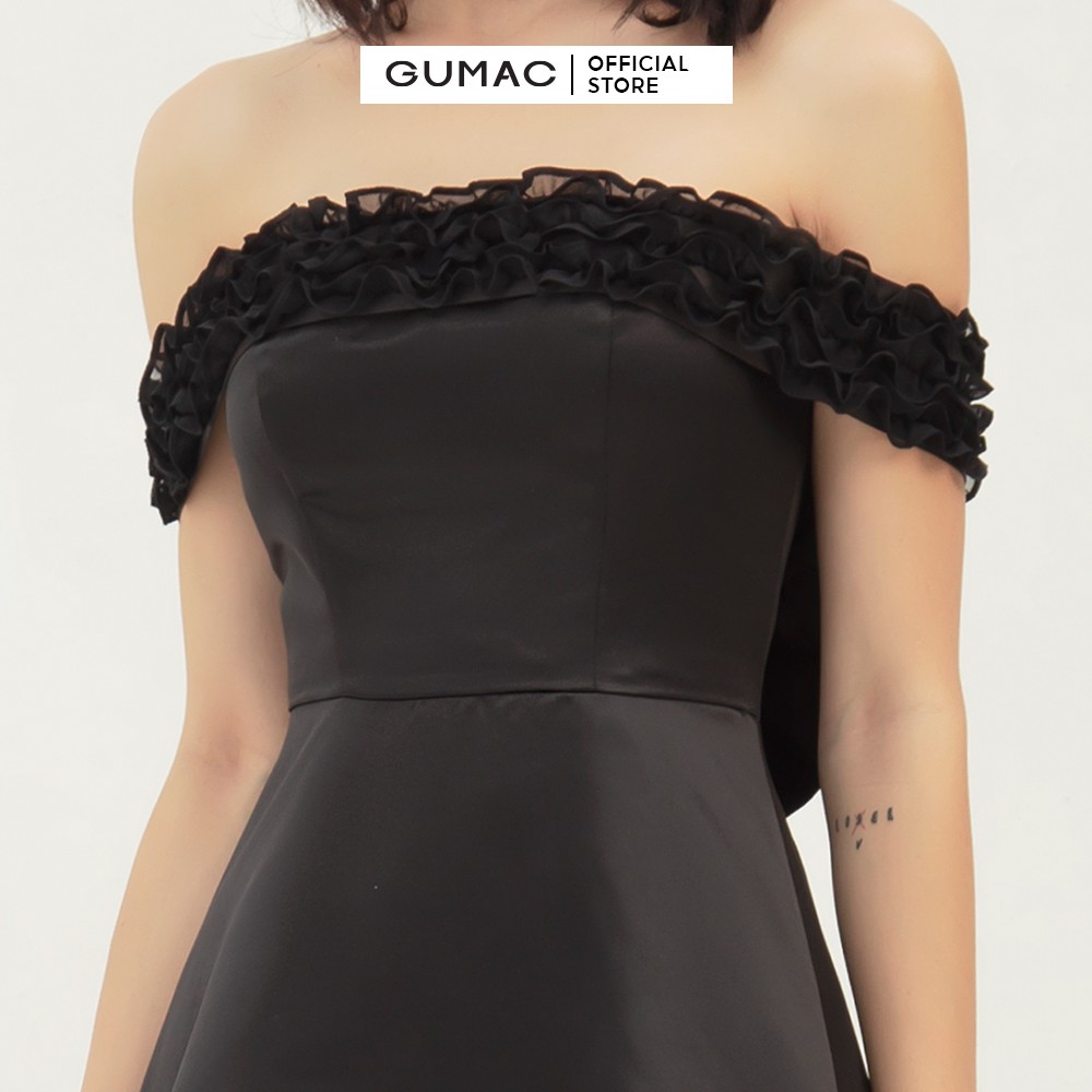 Đầm dự tiệc bẹt vai GUMAC thiết kế nhấn vai quyến rũ, màu đen đủ size DB383 | BigBuy360 - bigbuy360.vn