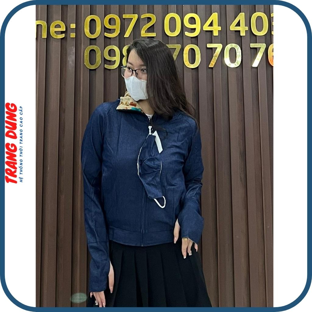 Áo khoác chống nắng vải bò jean 2 lớp cao cấp, lớp trong vải lanh nhung mềm mại, thấm hút mồ hôi.-Tặng Khẩu trang cotton