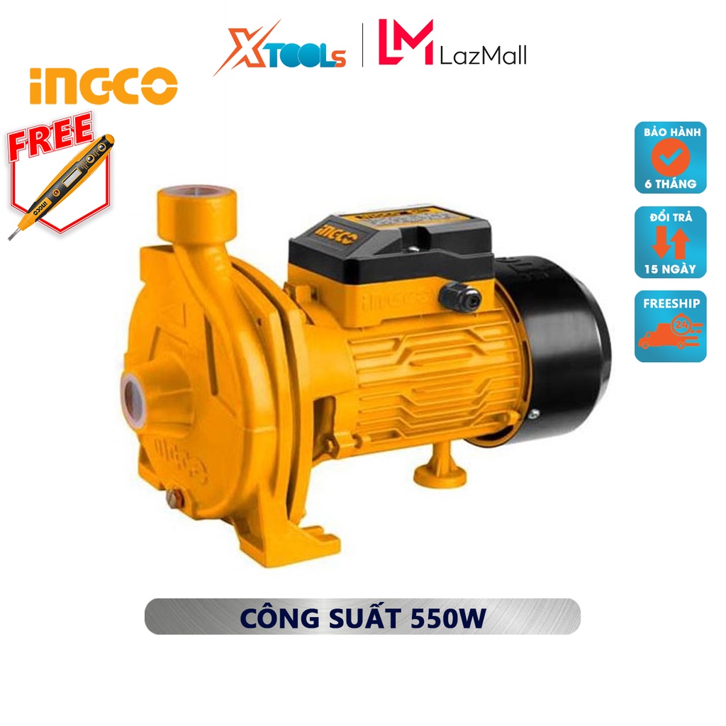 Máy bơm ly tâm INGCO CPM5508 Máy bơm nước Điện thế 220-240V~50Hz Công suất 550W(0.75HP) Chiều cao bơm tối đa 26 m bơm nư