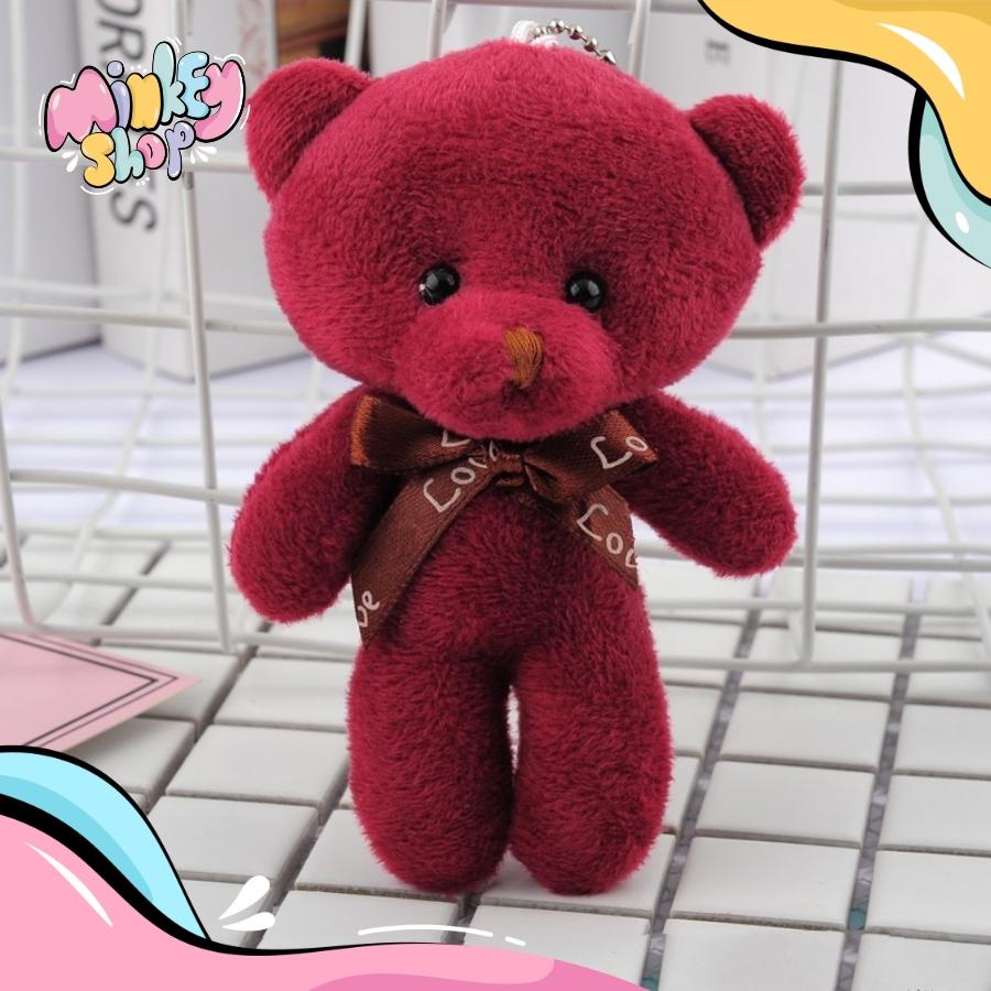 Móc khóa gấu bông đeo nơ dễ thương cute với nhiều màu phụ kiện túi xách 02MKG -Minkey