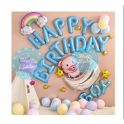 Set bóng trang trí sinh nhật cho bé tuổi Heo y hình (Bơm + Keo)