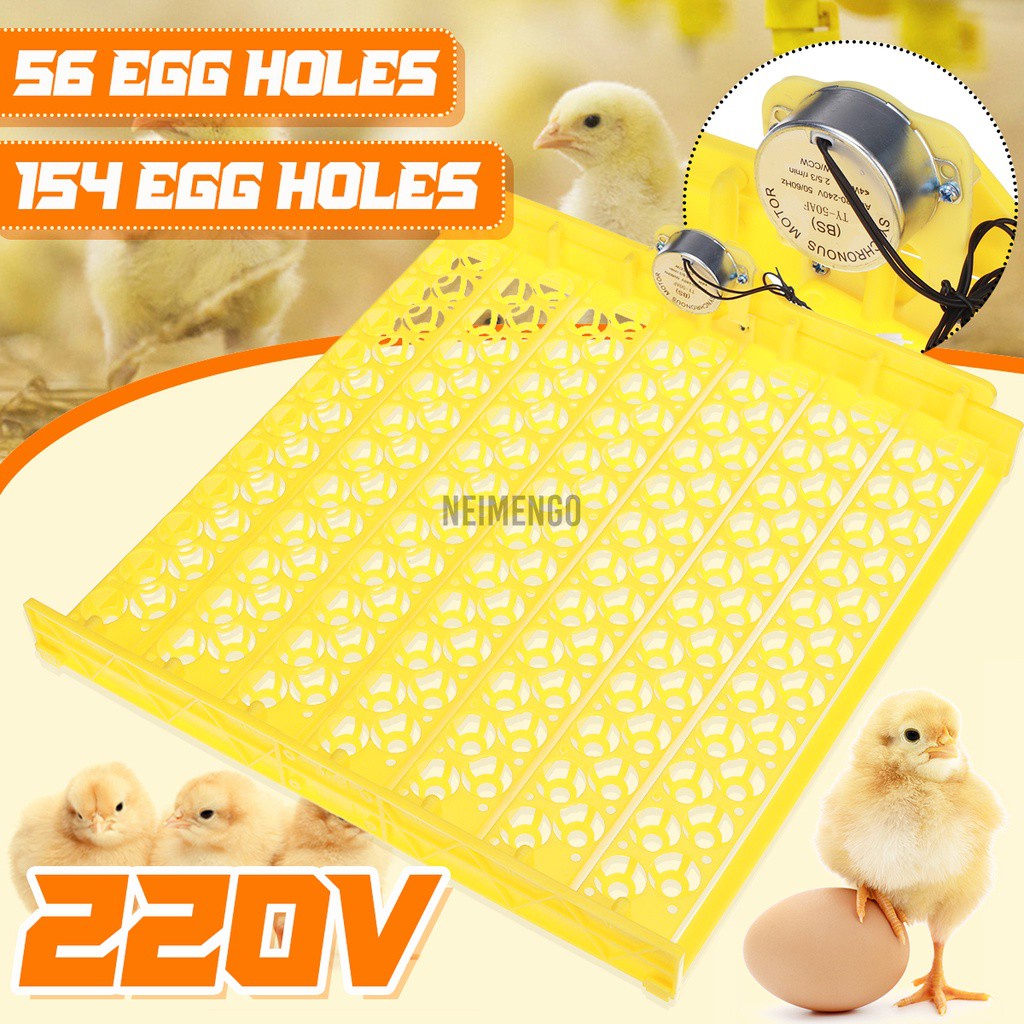 New 56/154 Eggs Automatic Egg Incubator Turner Tray Poutry Chicken + 220V Motor