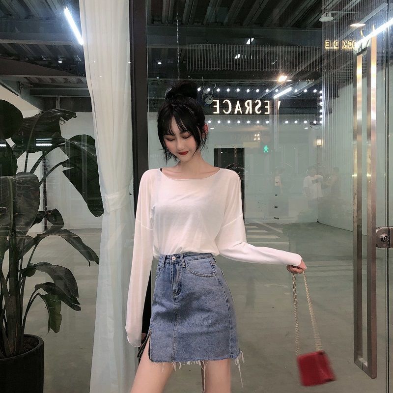 chân váy jean Lưng Cao Thiết Kế Lệch Tà Độc Đáo Có Size Lớn