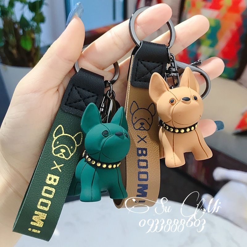 Móc khóa chó con nhiều màu dễ thương- Móc khóa thời trang cute cún con dây da đủ màu