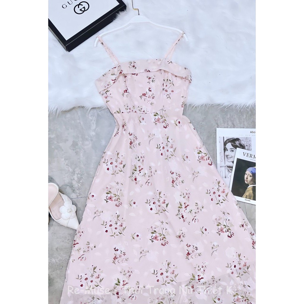 [Follow⭐️GIẢM 50%⭐️] Váy đầm 2 dây hoa nhí voan 2 lớp màu hồng pastel tiểu thư cực xinh